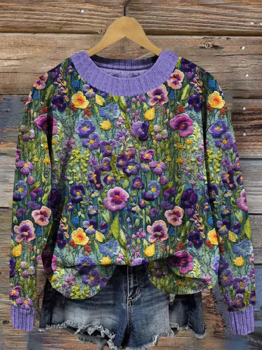 Women's Alzheimer's Awareness Purple Floral Print Sweater