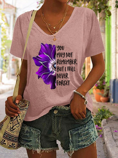 You May Not Remeber But I Will Never Forget Alzheimer'S Disease Women'S Printed T-Shirt
