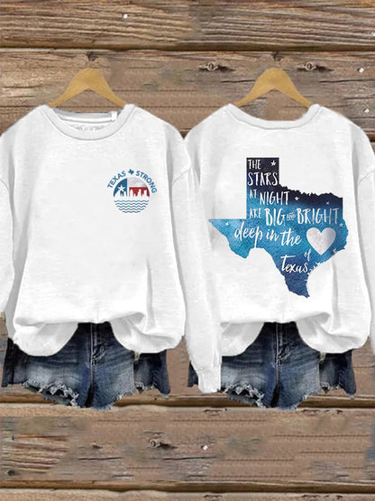 🙏💔Join us in praying for Texas.🙏Retro Texas Strong The Stars At Night Are Big And Bright Deep In The Heart Of Texas Print Sweatshirt