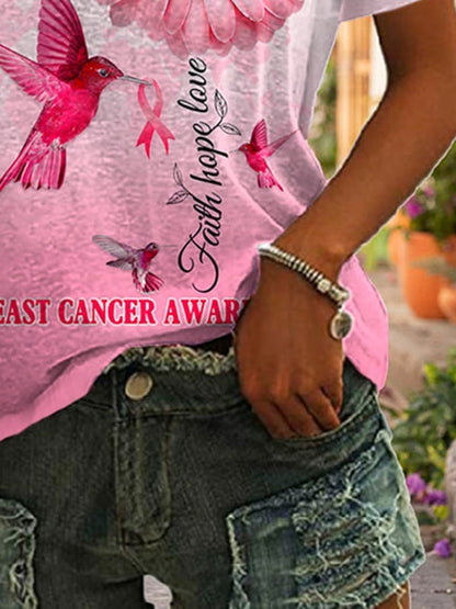 Faith Hope Love Breast Cancer Awareness Print T-Shirt