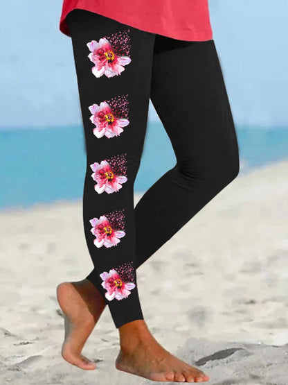 Women's Faith Hope Love Breast Cancer Awareness Sunflower Pink Ribbon Print Leggings