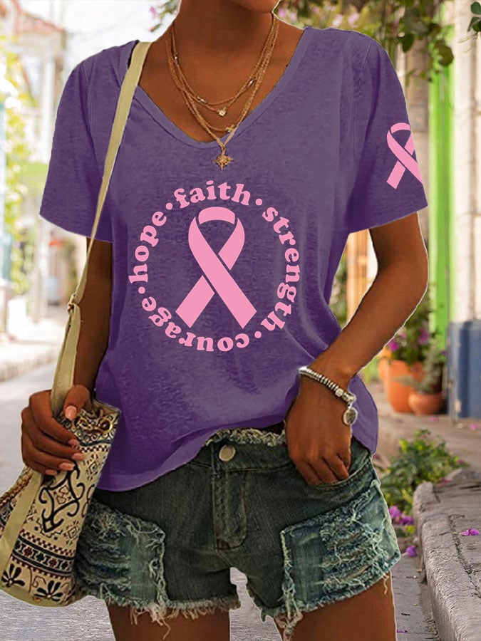 Women's Hope Faith Strength Courage Breast Cancer Awareness T-Shirt