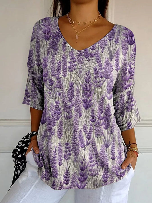 Women's Retro Purple Floral Print Shirt
