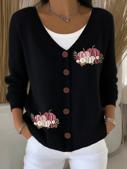 Women's Casual Autumn And Winter Pink Pumpkin Cardigan