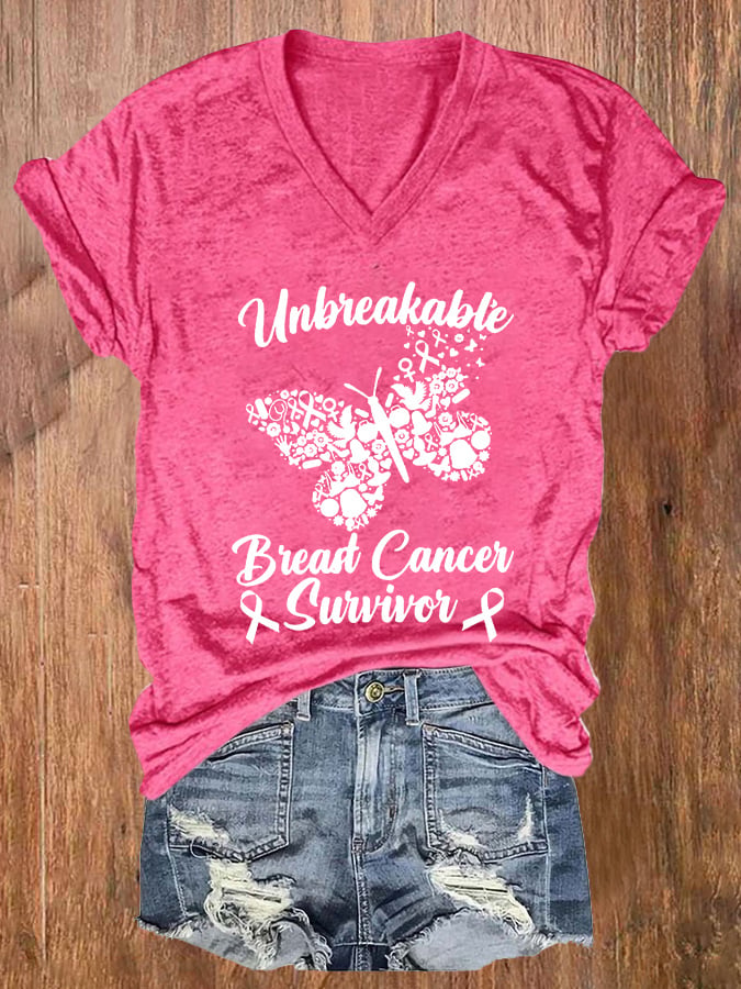 Women's Unbreakable Breast Cancer Survivor Print Casual T-Shirt