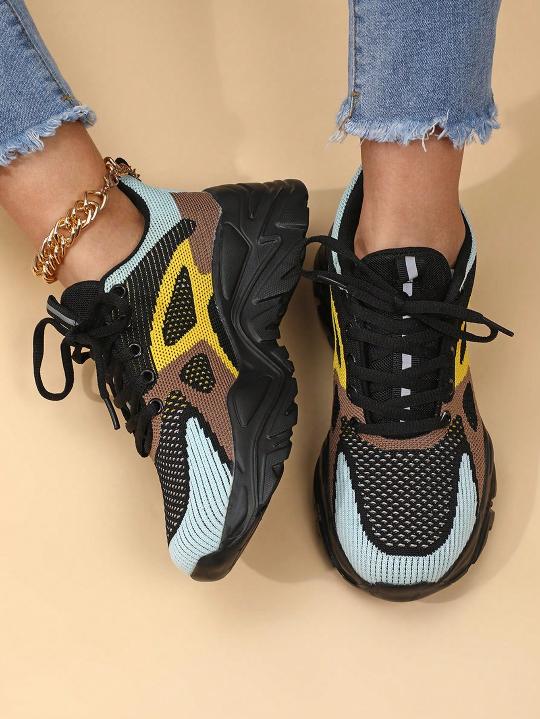 Black and Yellow Chunky Sole Running Shoes