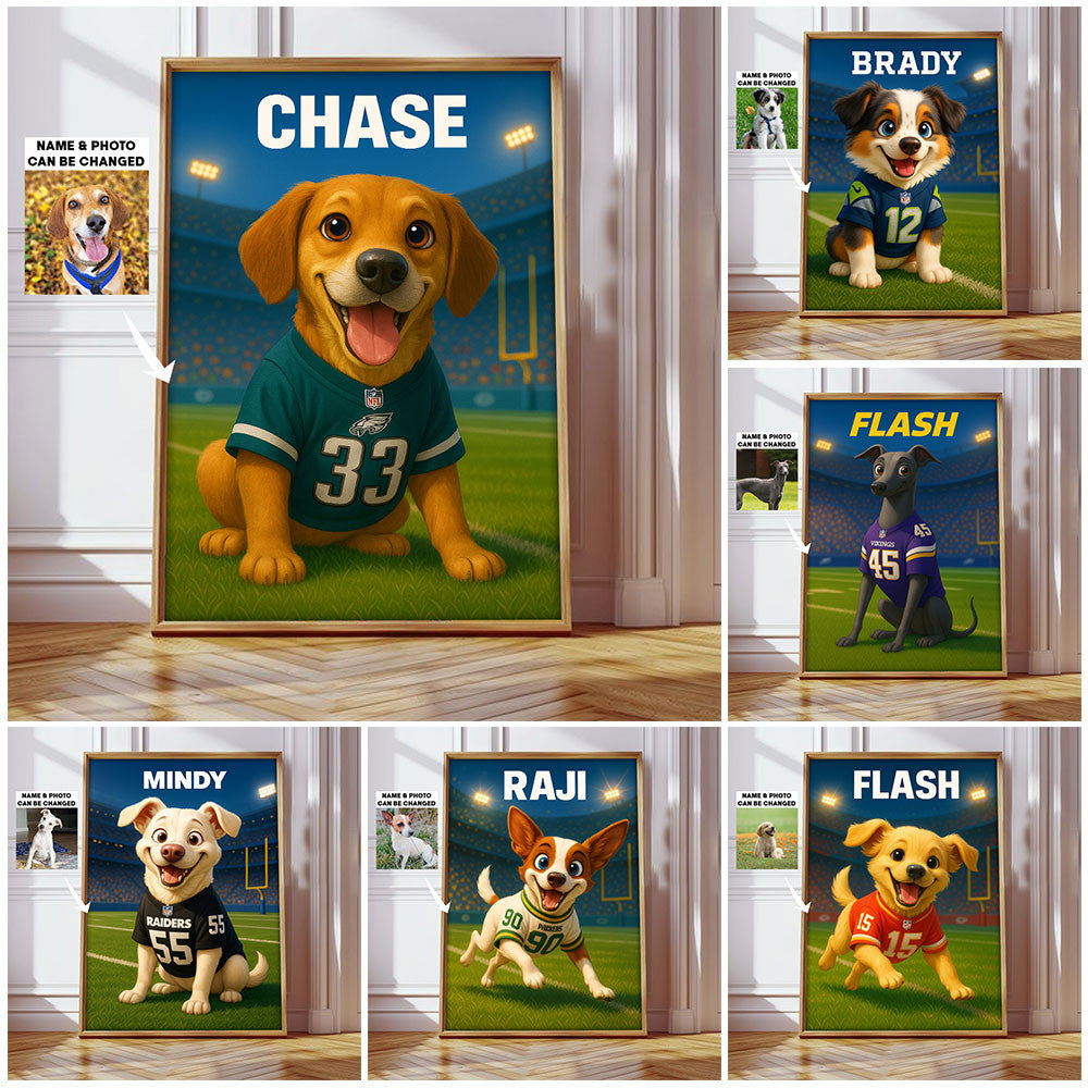 NFL All Team Cute Pet Poster Upload Any Photo Custom Name Choose Team You Love Gift For Fan