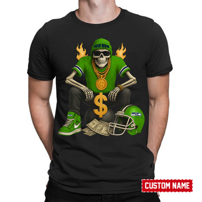 American Football Cool Skeleton Black Tshirt Personlized Name Gift For Fan 32