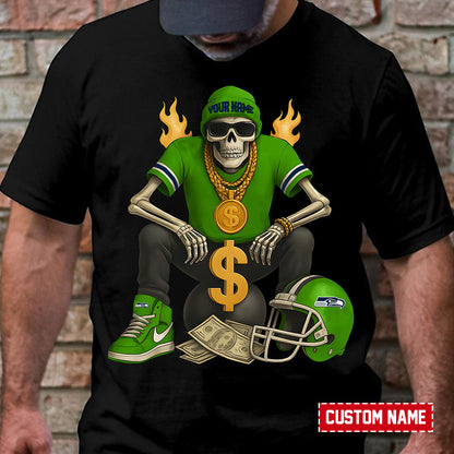 American Football Cool Skeleton Black Tshirt Personlized Name Gift For Fan 32