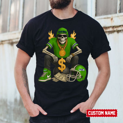 American Football Cool Skeleton Black Tshirt Personlized Name Gift For Fan 32