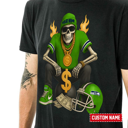 American Football Cool Skeleton Black Tshirt Personlized Name Gift For Fan 32