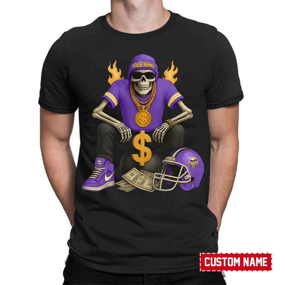 American Football Cool Skeleton Black Tshirt Personlized Name Gift For Fan 24