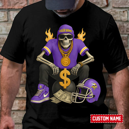 American Football Cool Skeleton Black Tshirt Personlized Name Gift For Fan 24