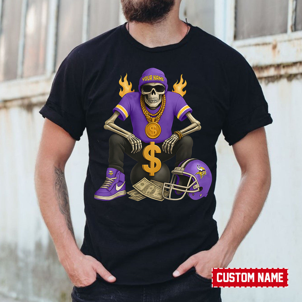 American Football Cool Skeleton Black Tshirt Personlized Name Gift For Fan 24