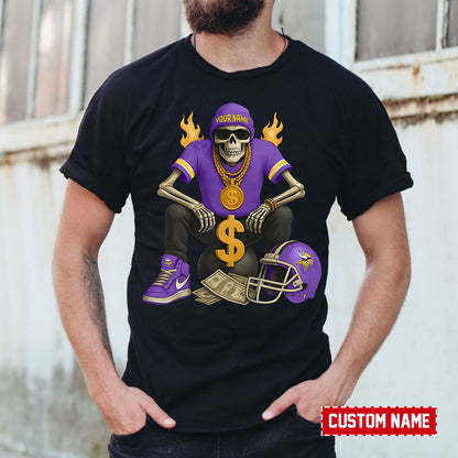 American Football Cool Skeleton Black Tshirt Personlized Name Gift For Fan 24