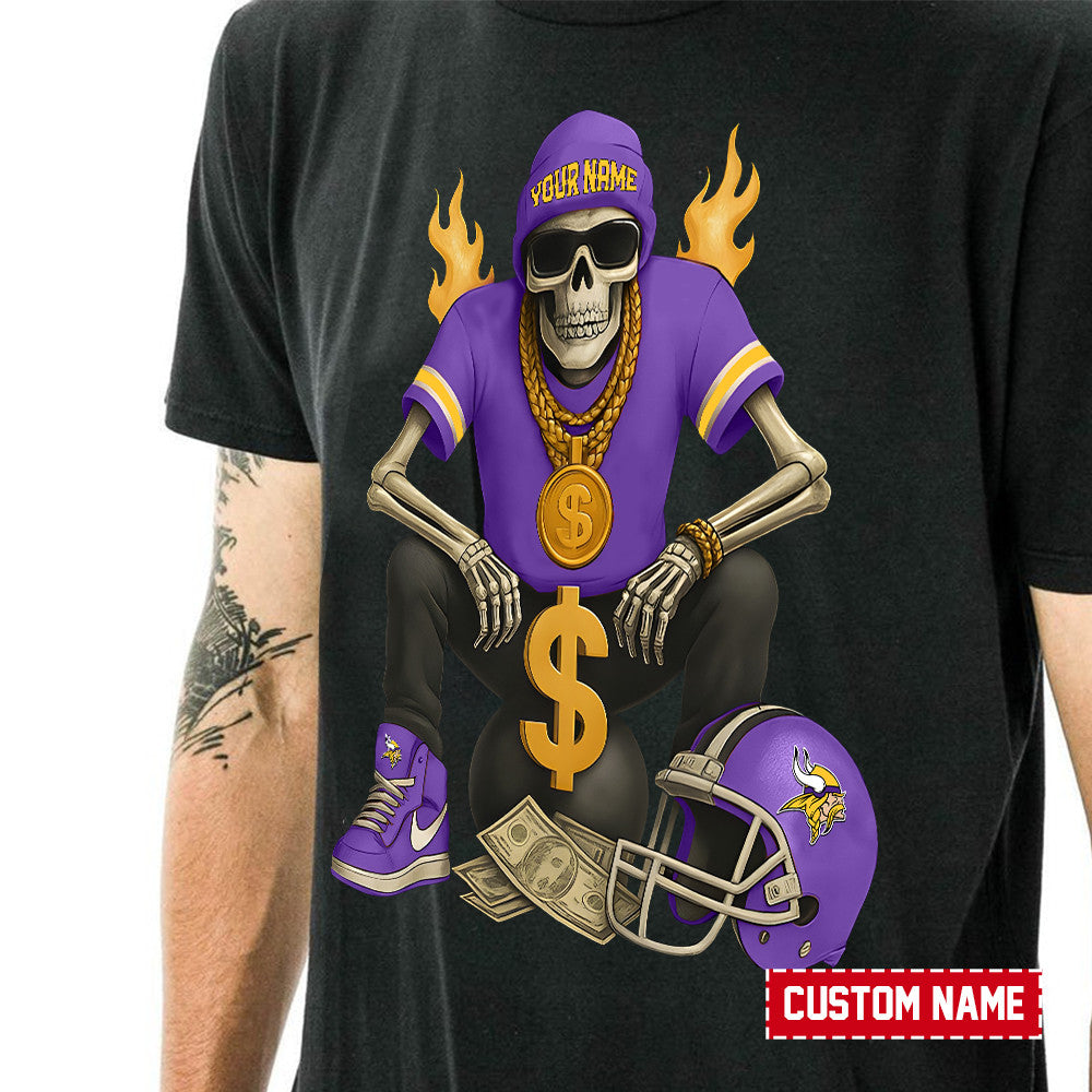 American Football Cool Skeleton Black Tshirt Personlized Name Gift For Fan 24