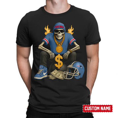 American Football Cool Skeleton Black Tshirt Personlized Name Gift For Fan 03