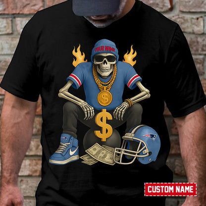 American Football Cool Skeleton Black Tshirt Personlized Name Gift For Fan 03