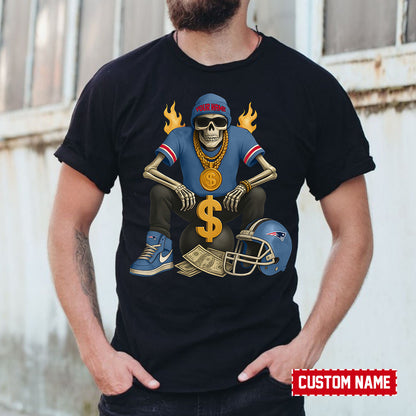 American Football Cool Skeleton Black Tshirt Personlized Name Gift For Fan 03