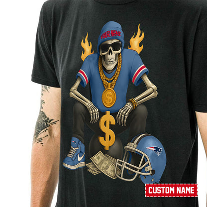 American Football Cool Skeleton Black Tshirt Personlized Name Gift For Fan 03