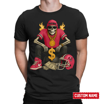 American Football Cool Skeleton Black Tshirt Personlized Name Gift For Fan 28