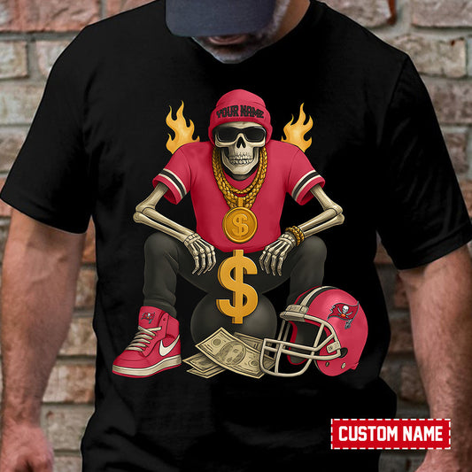 American Football Cool Skeleton Black Tshirt Personlized Name Gift For Fan 28