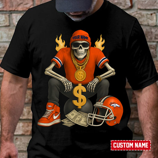 American Football Cool Skeleton Black Tshirt Personlized Name Gift For Fan 13