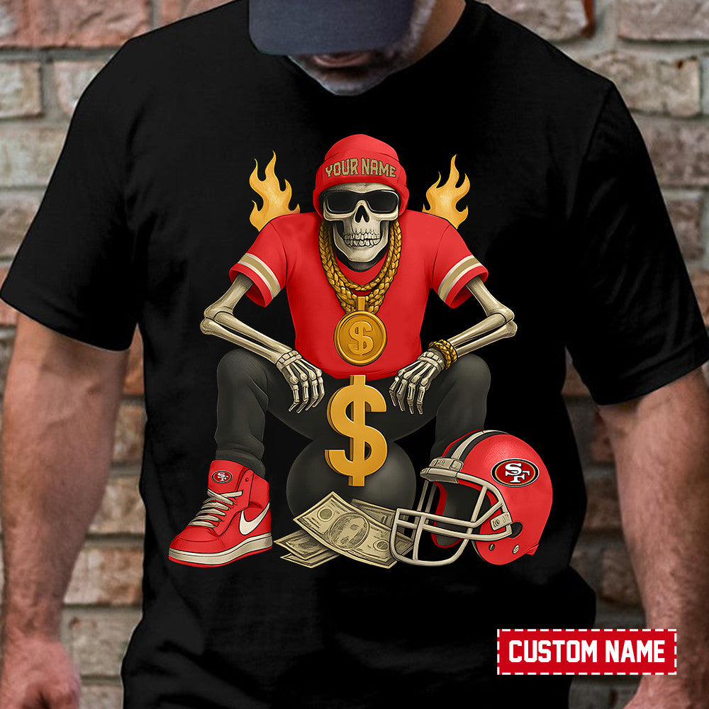 American Football Cool Skeleton Black Tshirt Personlized Name Gift For Fan 31