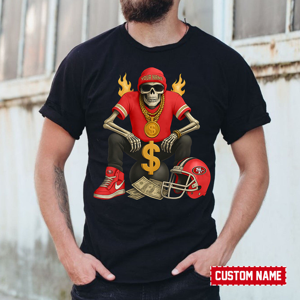 American Football Cool Skeleton Black Tshirt Personlized Name Gift For Fan 31