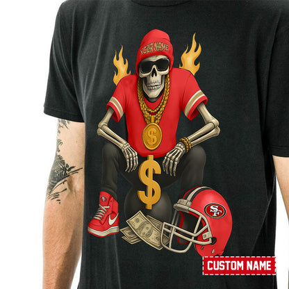American Football Cool Skeleton Black Tshirt Personlized Name Gift For Fan 31