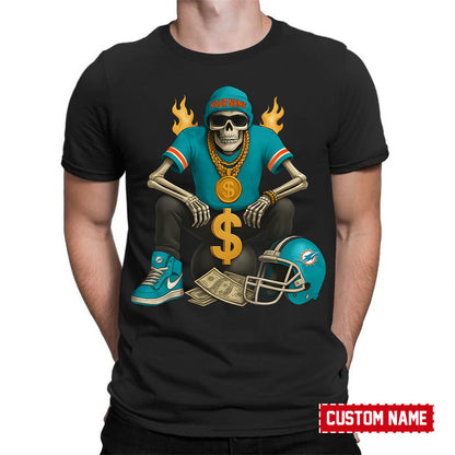 American Football Cool Skeleton Black Tshirt Personlized Name Gift For Fan 02