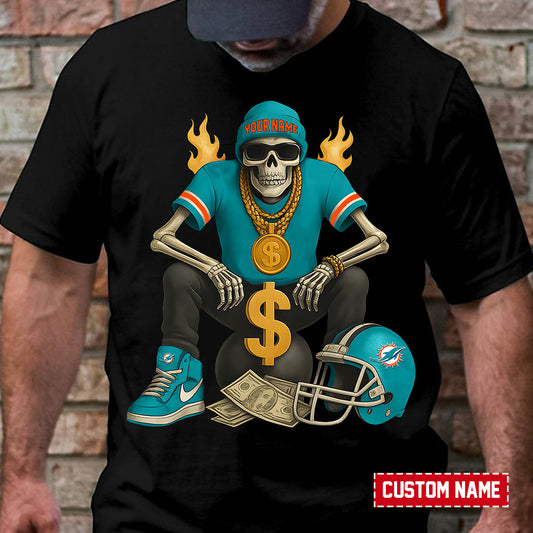 American Football Cool Skeleton Black Tshirt Personlized Name Gift For Fan 02