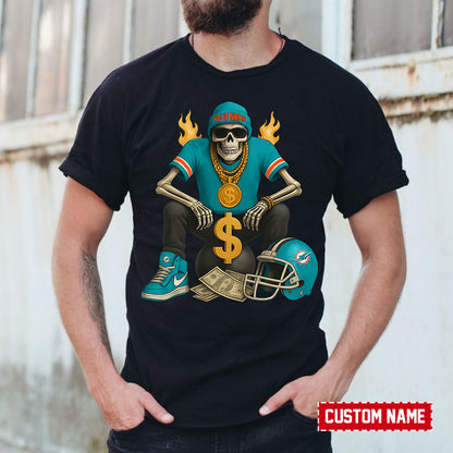 American Football Cool Skeleton Black Tshirt Personlized Name Gift For Fan 02