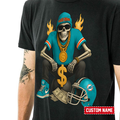 American Football Cool Skeleton Black Tshirt Personlized Name Gift For Fan 02