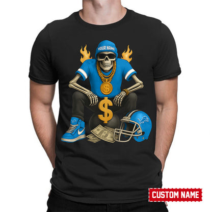 American Football Cool Skeleton Black Tshirt Personlized Name Gift For Fan 22