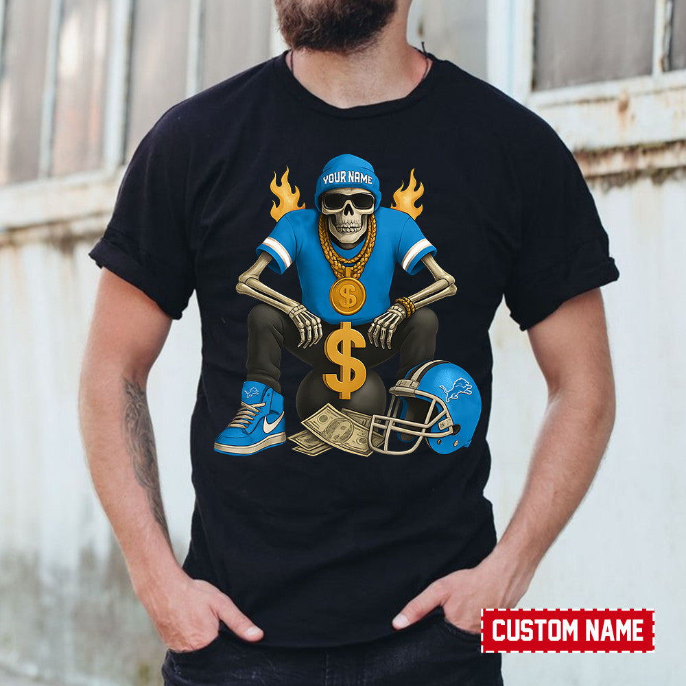 American Football Cool Skeleton Black Tshirt Personlized Name Gift For Fan 22