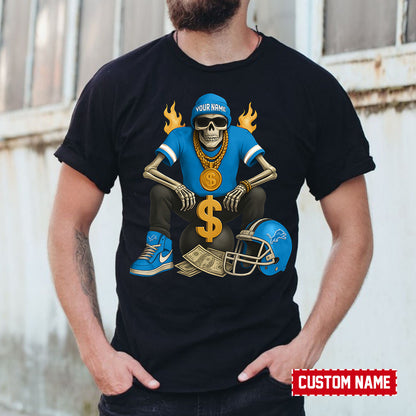 American Football Cool Skeleton Black Tshirt Personlized Name Gift For Fan 22