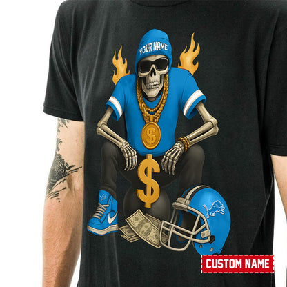 American Football Cool Skeleton Black Tshirt Personlized Name Gift For Fan 22