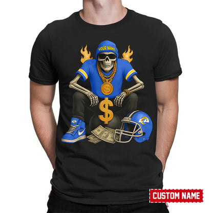 American Football Cool Skeleton Black Tshirt Personlized Name Gift For Fan 30
