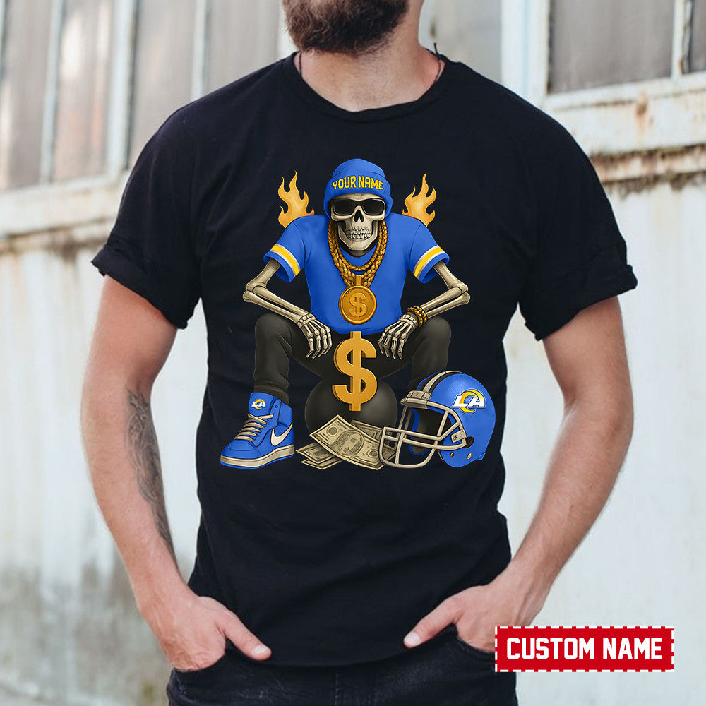 American Football Cool Skeleton Black Tshirt Personlized Name Gift For Fan 30