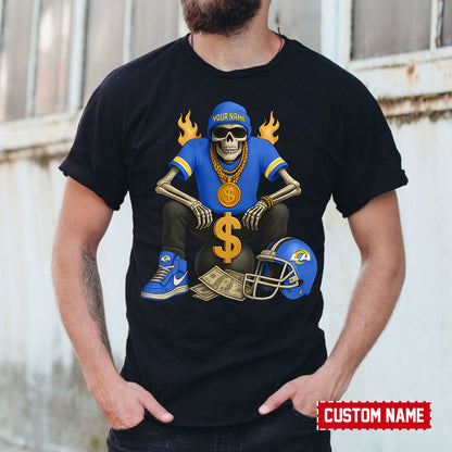 American Football Cool Skeleton Black Tshirt Personlized Name Gift For Fan 30