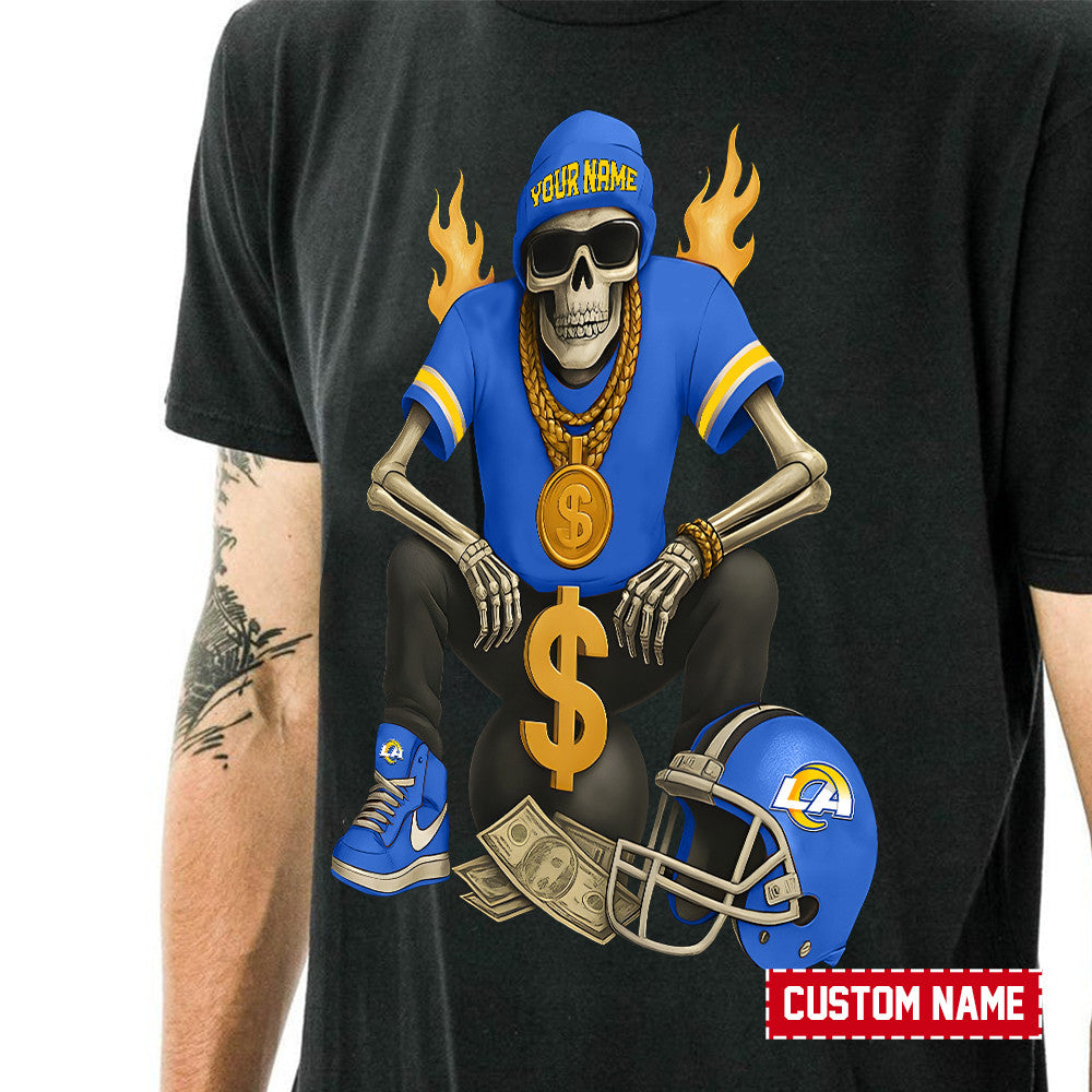 American Football Cool Skeleton Black Tshirt Personlized Name Gift For Fan 30