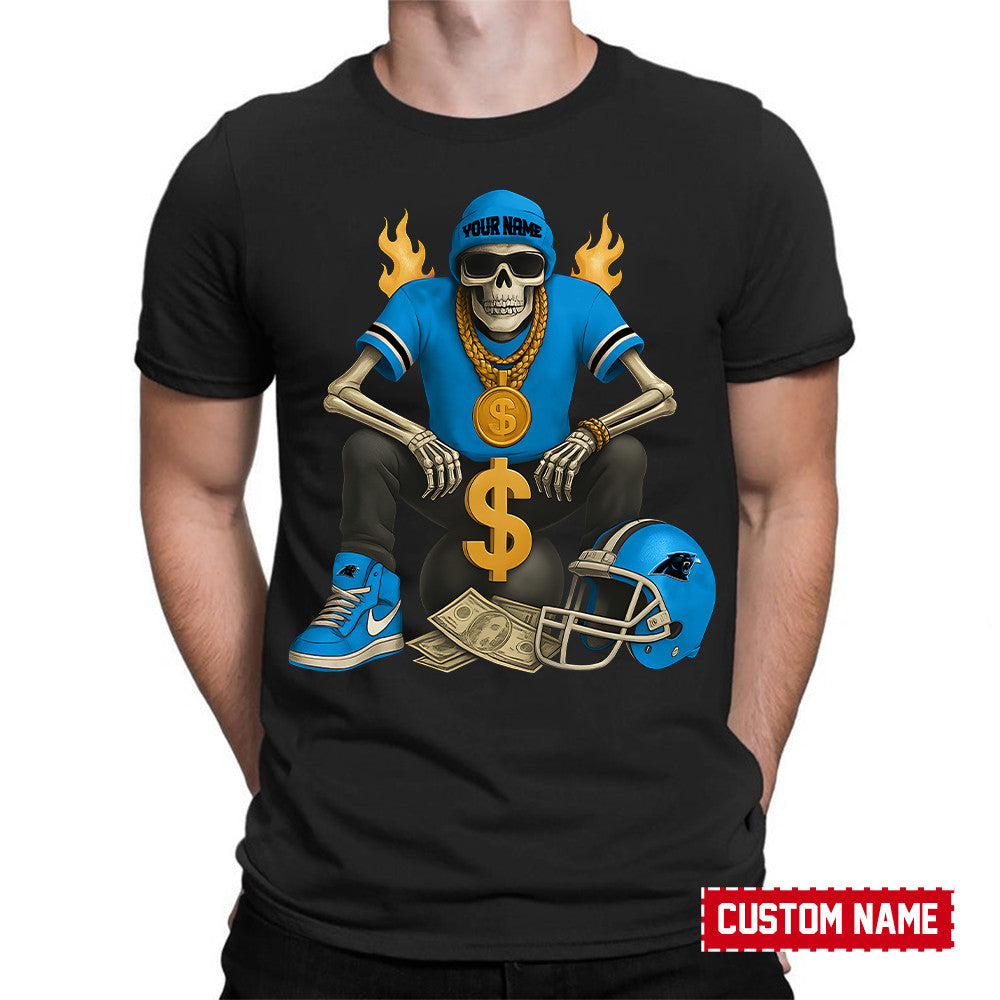 American Football Cool Skeleton Black Tshirt Personlized Name Gift For Fan 26