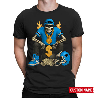 American Football Cool Skeleton Black Tshirt Personlized Name Gift For Fan 26