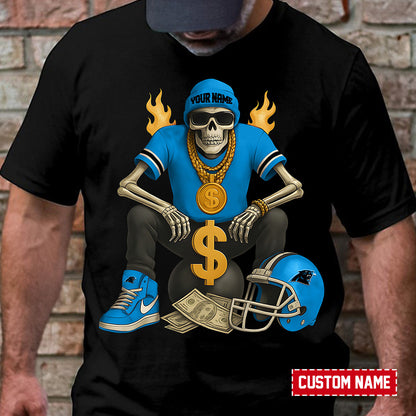 American Football Cool Skeleton Black Tshirt Personlized Name Gift For Fan 26