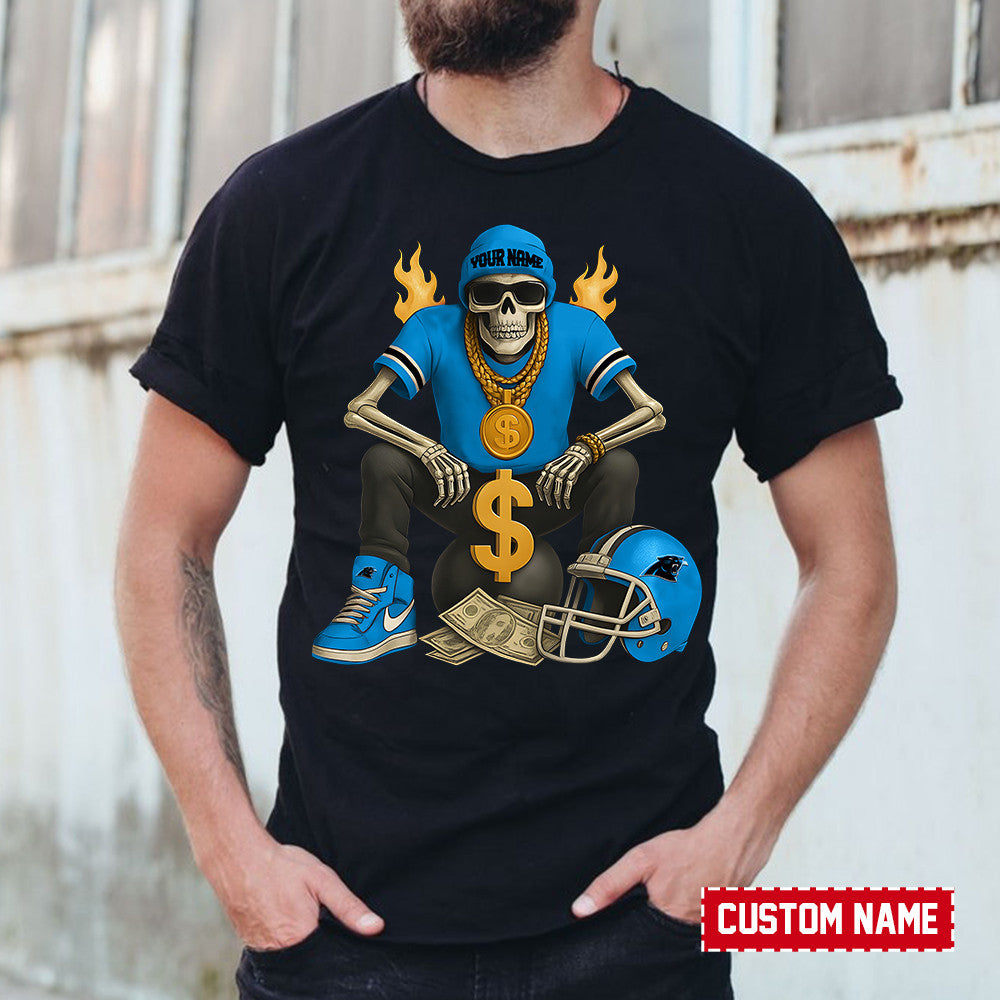 American Football Cool Skeleton Black Tshirt Personlized Name Gift For Fan 26