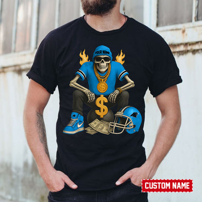 American Football Cool Skeleton Black Tshirt Personlized Name Gift For Fan 26