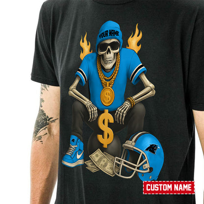 American Football Cool Skeleton Black Tshirt Personlized Name Gift For Fan 26