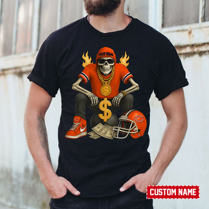 American Football Cool Skeleton Black Tshirt Personlized Name Gift For Fan 21