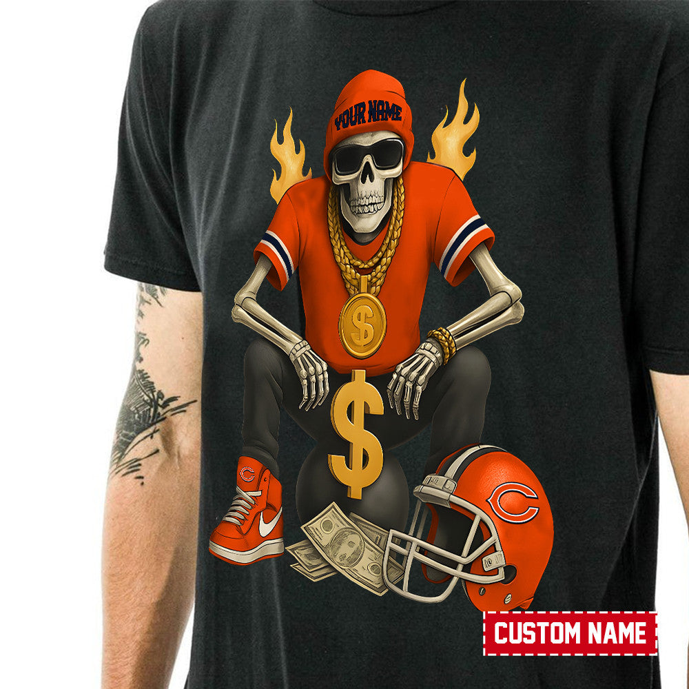 American Football Cool Skeleton Black Tshirt Personlized Name Gift For Fan 21
